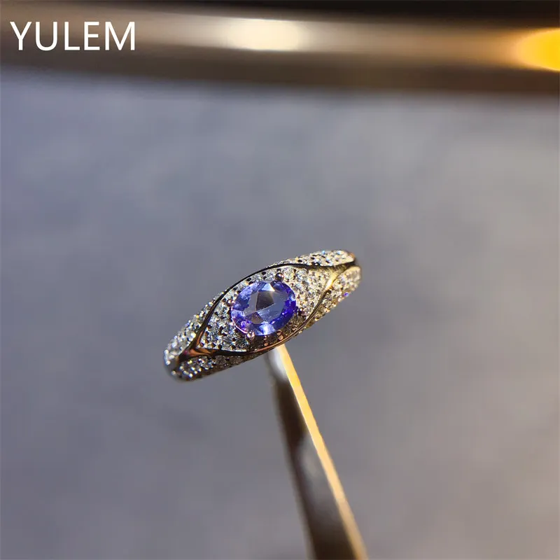 

YULEM Fashion 925 Silver Ring for Party 4x5mm VVS Grade Natural Tanzanite Ring for Man Real Silver Tanzanite Jewelry