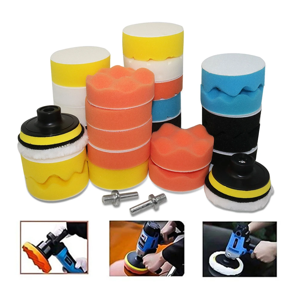 31 Pcs Suit Wool Polishing Disc Car Beauty Waxing Self-Adhesive Disc Imitated Wool Sponge Pad Car Polisher Sponges Discs