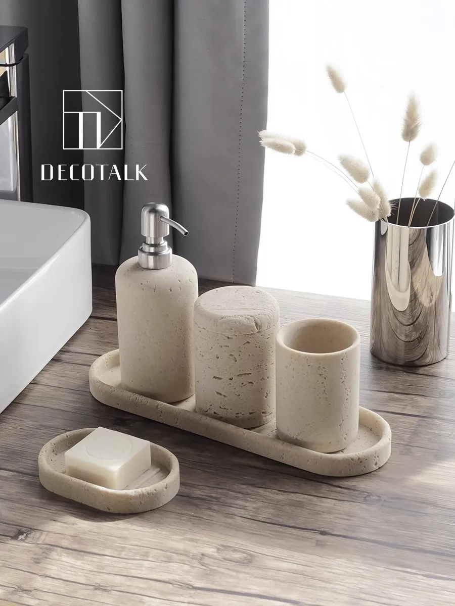 Simple Modern Style Natural Sandstone Yellow Cave Stone Groggery Bathroom Wash Gargle Suit Home Use Tissue Box Decoration Tray