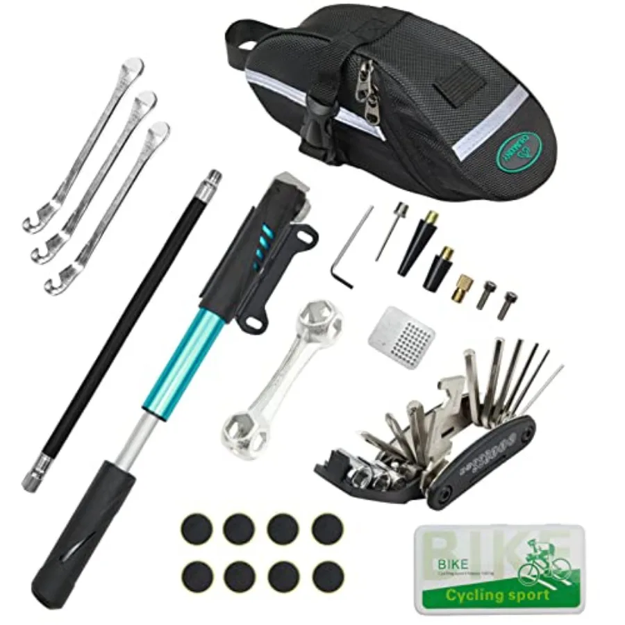Bike Repair Kit Contains 16-in-1 Tool, 120Psi Mini Bicycle Pump, Tire Patch, Used for Mountain/Road Bike. Blue