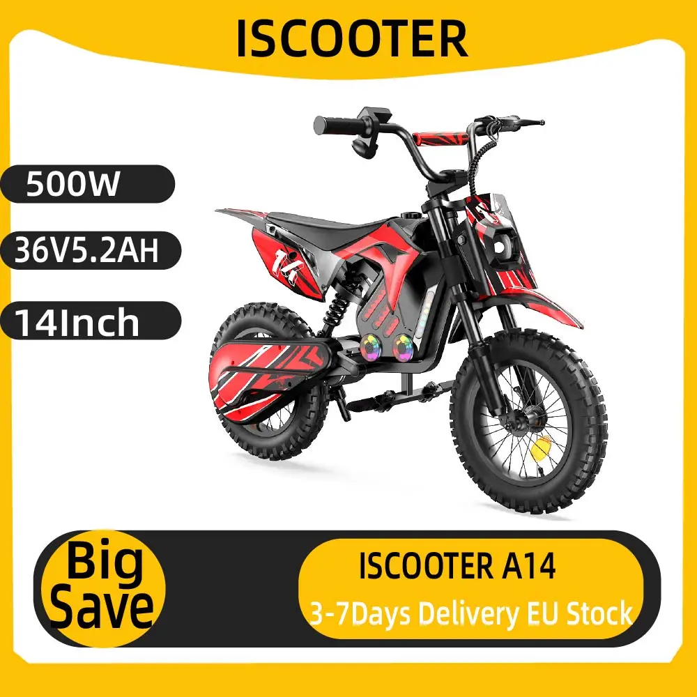 Vélo électrique ISCOOTER A14, moteur 500W, batterie 36V5.2Ah, pneus 14 pouces, vélo électrique pour enfants