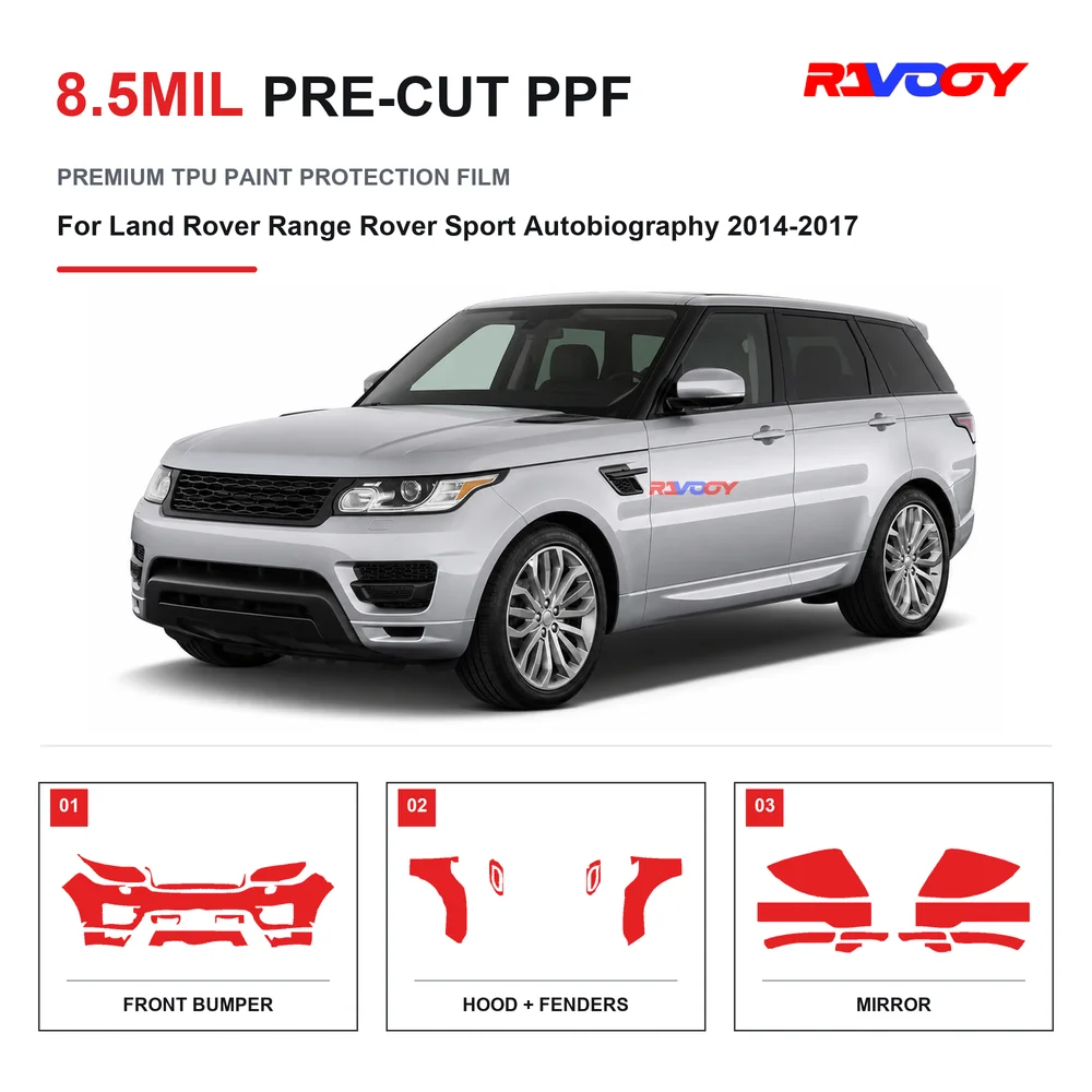 Film de protection de peinture transparent en TPU auto-réparant anti-UV, prédécoupé pour Land Rover Range Rover Sport Autobiography 2014-2017, 8,5 mil