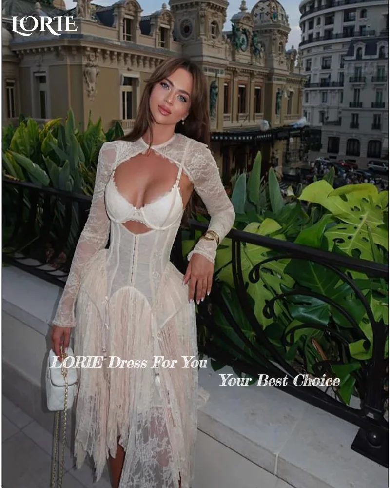 LORIE Sexy Mini Lace Wedding Dresses Sweetheart Appliques Long Sleeves Bridal Gowns Above Knee Bodycon Bride Dresses Customized