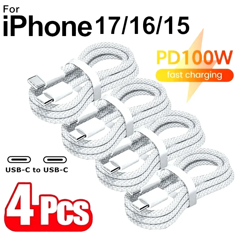 4PCS USB C Cable to USB C 100W Fast Charging Charger Cable Supports Fast Charging For iPhone 17 16 15 Samsung Xiaomi Huawei etc