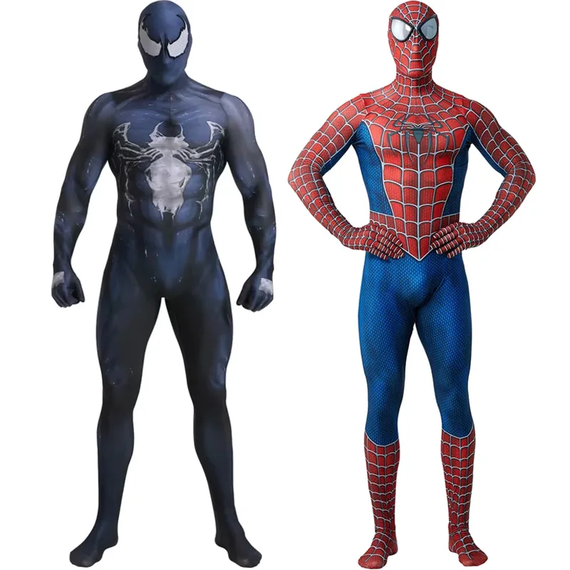 

Spiderman Costume Adults Tony Venom Costume Detachable Mask Stretchable Suit Deluxe Superhero Costume Halloween Costume For Men