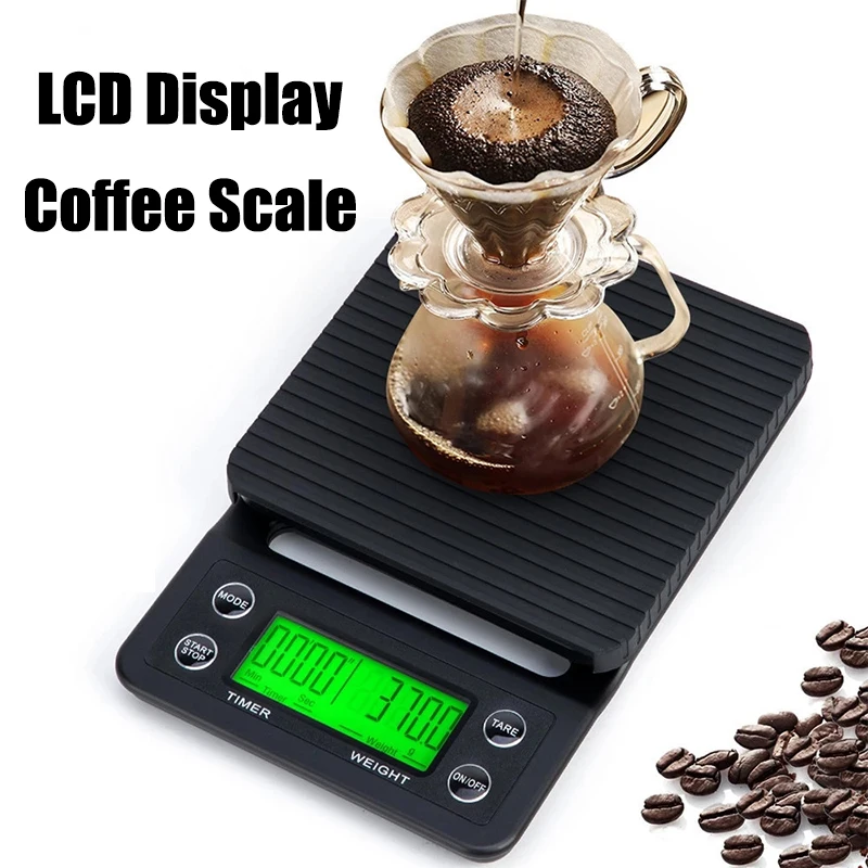 Precision Electronic Scale with LCD Backlight Display Coffee Balance Timer Digital Weight Gramera with Silicone Pad Scales 3/5KG