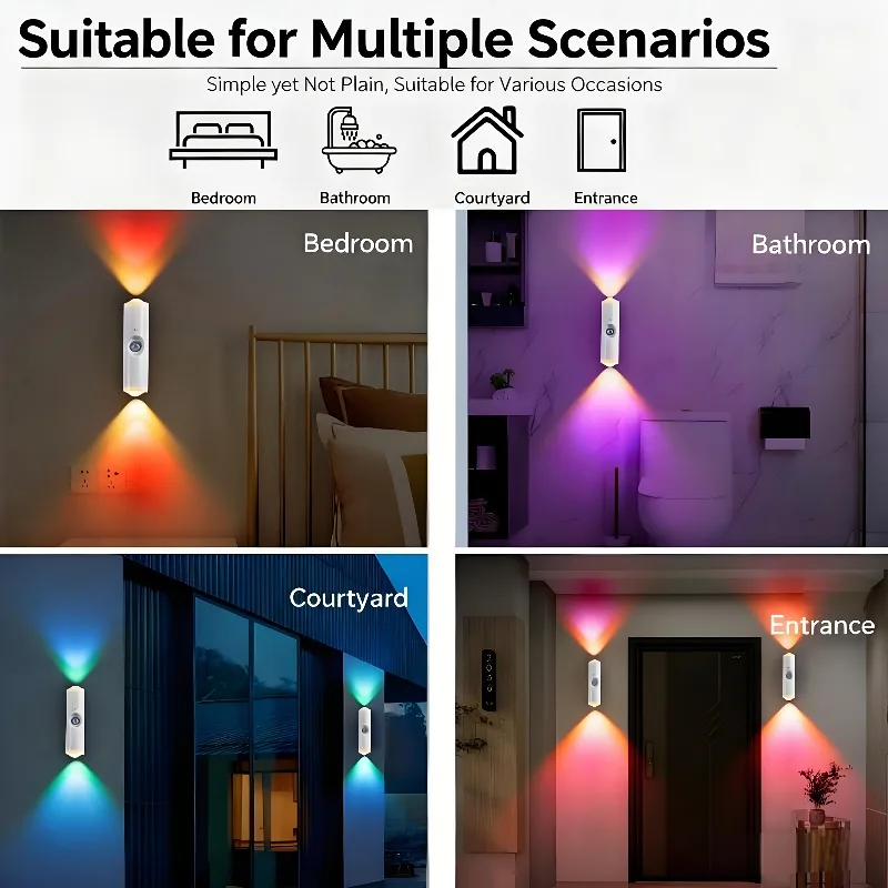 Lampade da parete con sensore cat eye a doppia testa 1/2/4 Luci notturne RGB con ricarica USB 3/7 modalità colore adatte per camere da letto/scale/alberini
