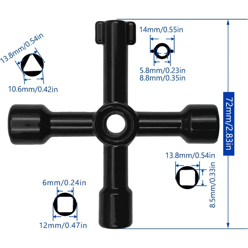 4-Way Multi-Functional Utility Key 4 in 1 Universal Cross Key Stainless Steel for Water Gas Meter Valve Elevator Cabinet