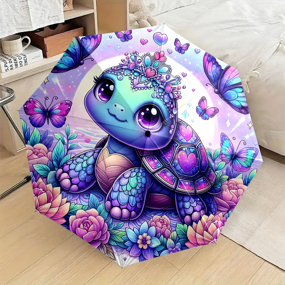 1PC Magical Turtle Design Umbrella with Vibrant Colors Print 8 Iron Ribs Folding Umbrella Auto-Open Fashion Sunshade