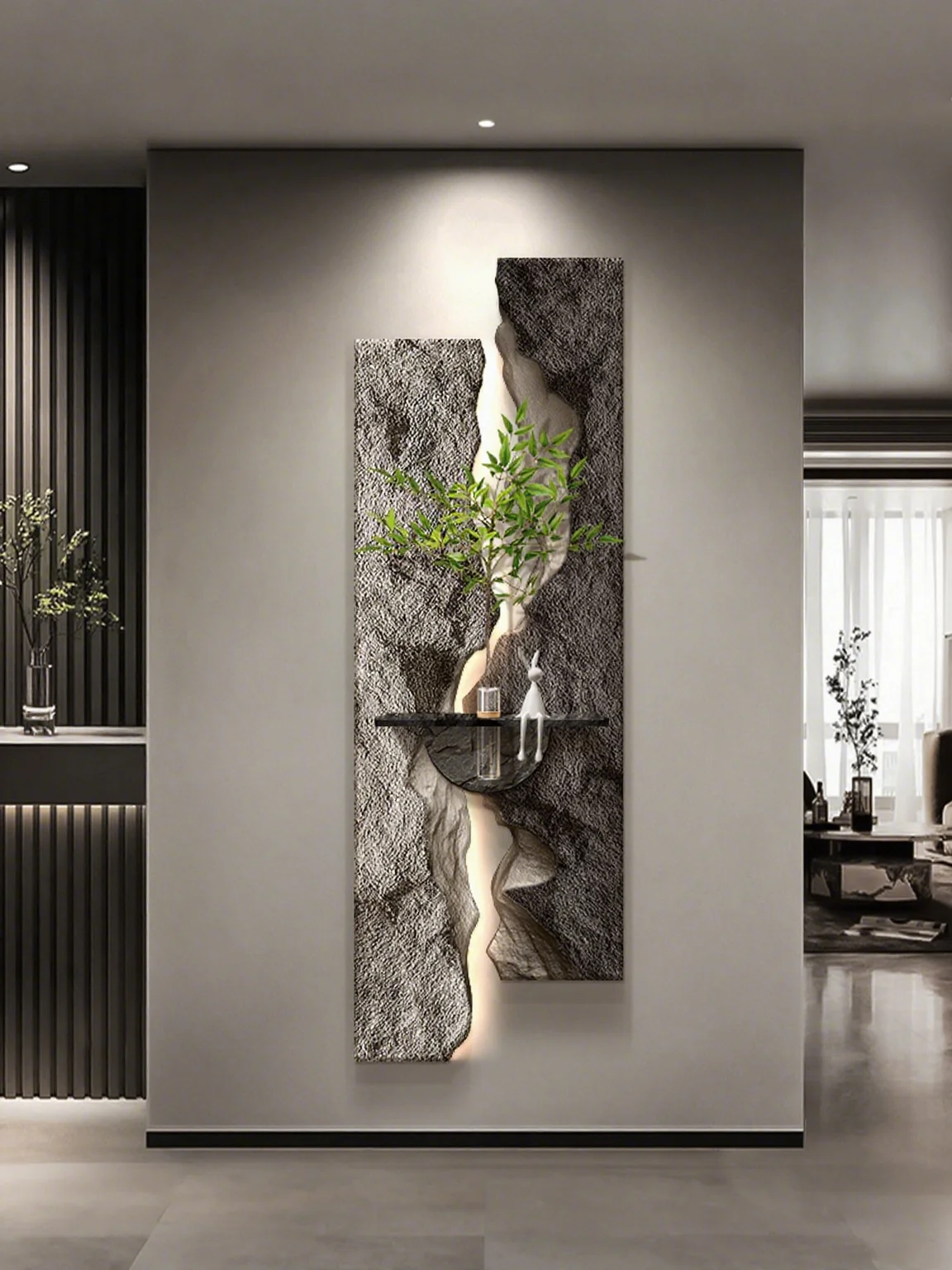 Light Luxury And High-end Feeling Hydroponic Green Plants Entrance Decoration Painting Abstract Texture 3D Sandstone Wall Lamp