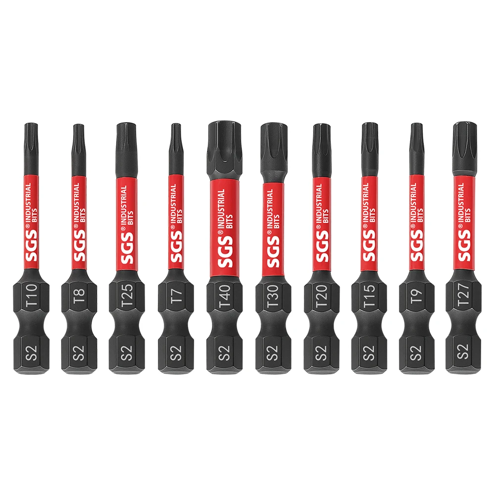10pcs 산업 등급 50mmS2 합금강 매화 스크루 드라이버 세트 T7 T8 T9 T10 T15 T20 T25 T27 T30 T40 배치 헤드 세트