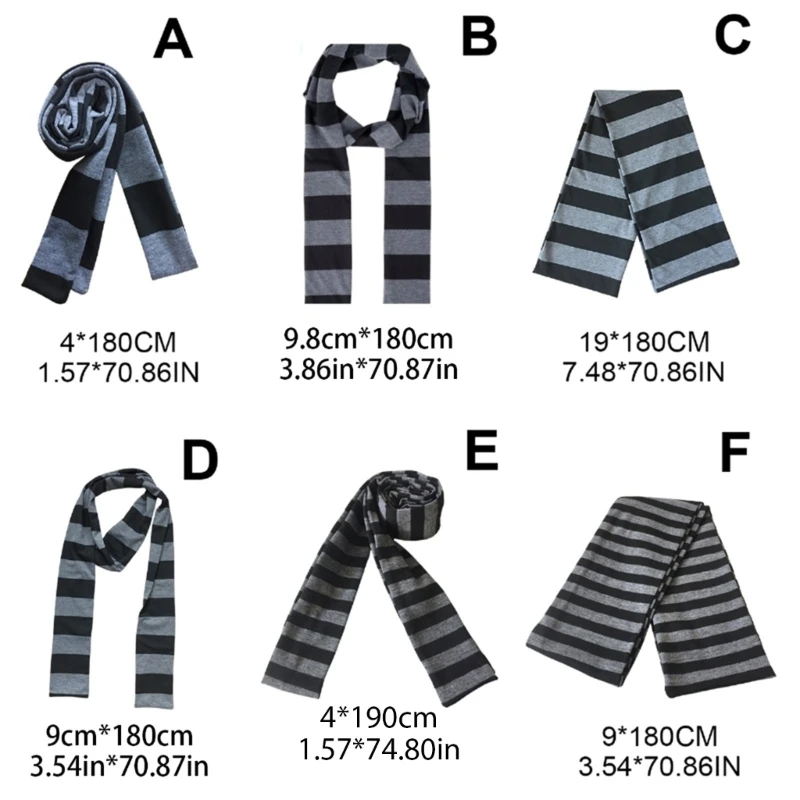 Cosplay Striped Scarf for Adult Unisex 2000s Long Thin Scarf Spring Autumn Skinny Scarf Harajuku Scarf Daily Use Neck Wear