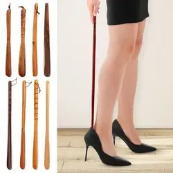 Portable Wooden Shoe Horn Easy on Off Long Handle Hanging Loop Without Bending Over Shoe Horn for Seniors Pregnant Women