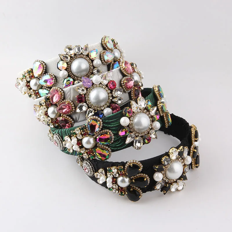 

European and American New Fashion Baroque Inlaid Diamond Geometric Colorful Headband Luxurious Hair Accessory for Women