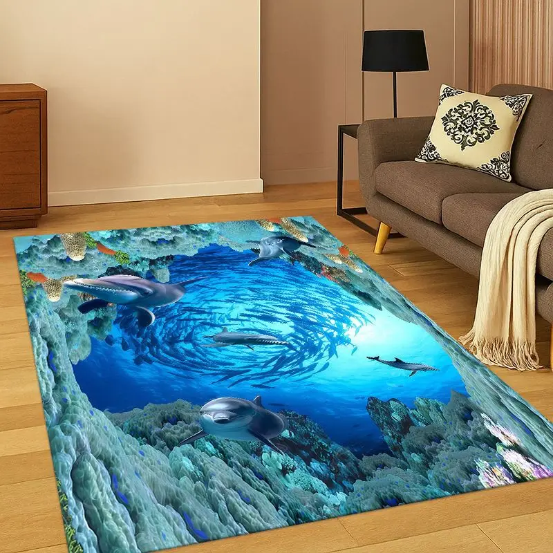3D Illusion Pattern Hallucination Underwater Carpet Rug for Bedroom Living Room Sofa Playroom Doormat Home Decor Non-slip kids