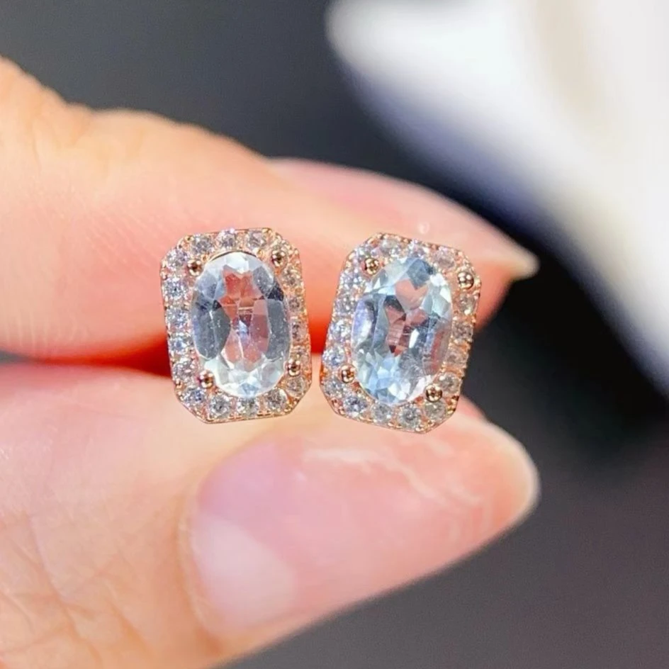 

Серьги-пусеты из серебра 925 пробы с натуральным топазом 4x6 мм, 1 карат, с сертификатом, для повседневной носки, подарок для женщин