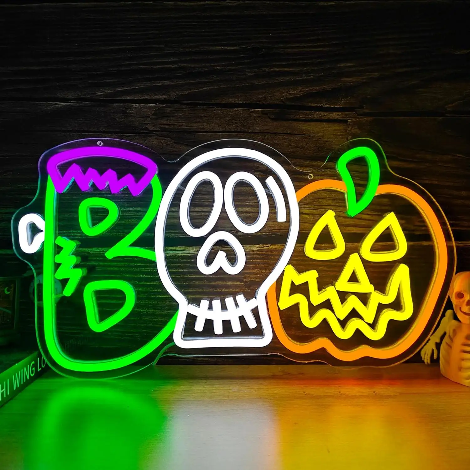 Boo Skull Halloween Neon Sign Dimmable Led Light With Pumpkin Pattern For Holiday Halloween Party Indoor Background Wall Decor