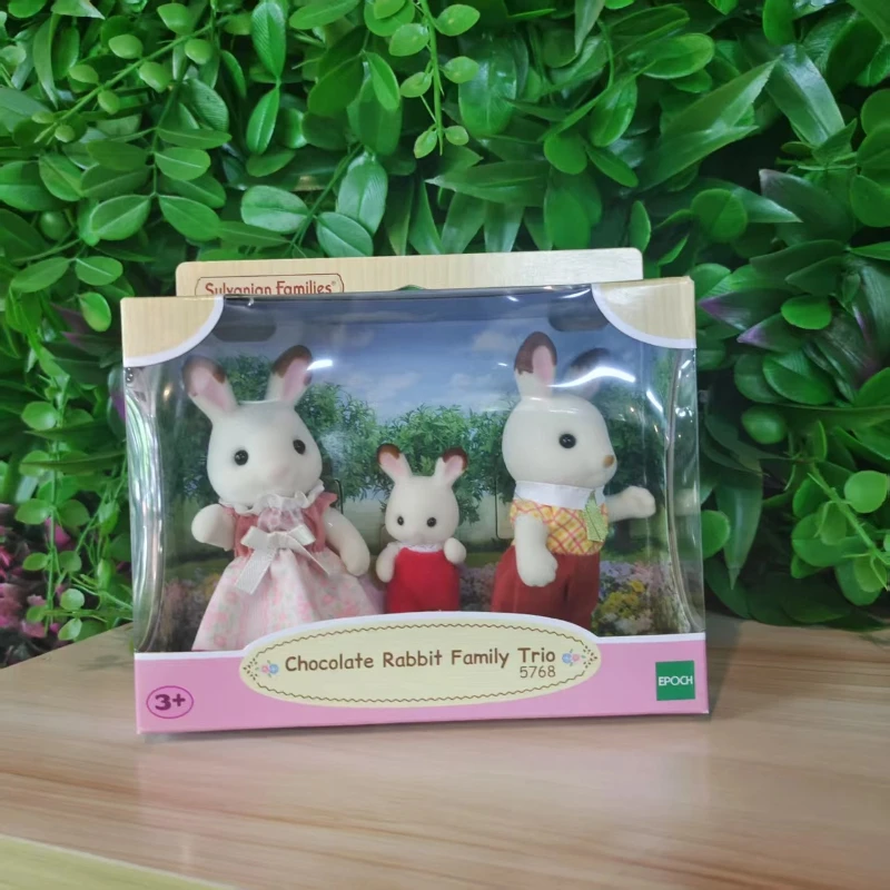 Sylvanian Families Chocolate Rabbit And Panda Family Trio Simulation Surface Flocking Plastic Material Playing House Kids Toys