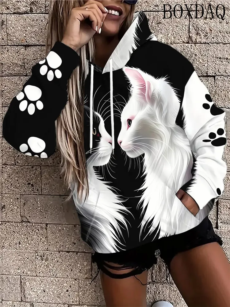 2026 Women's Hoodie 3D Animals Pattern Print Fashion Long Sleeved Pocket Drawstring Sweatshirts Loose Street sports Coat