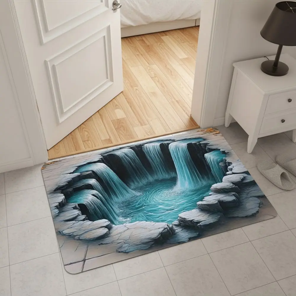 Creativity 2D Flat Optical Illusion Doormat Easy To Clean Stain-resistant Bathroom Carpet Durable Non-slip Bedroom Door Rug Home