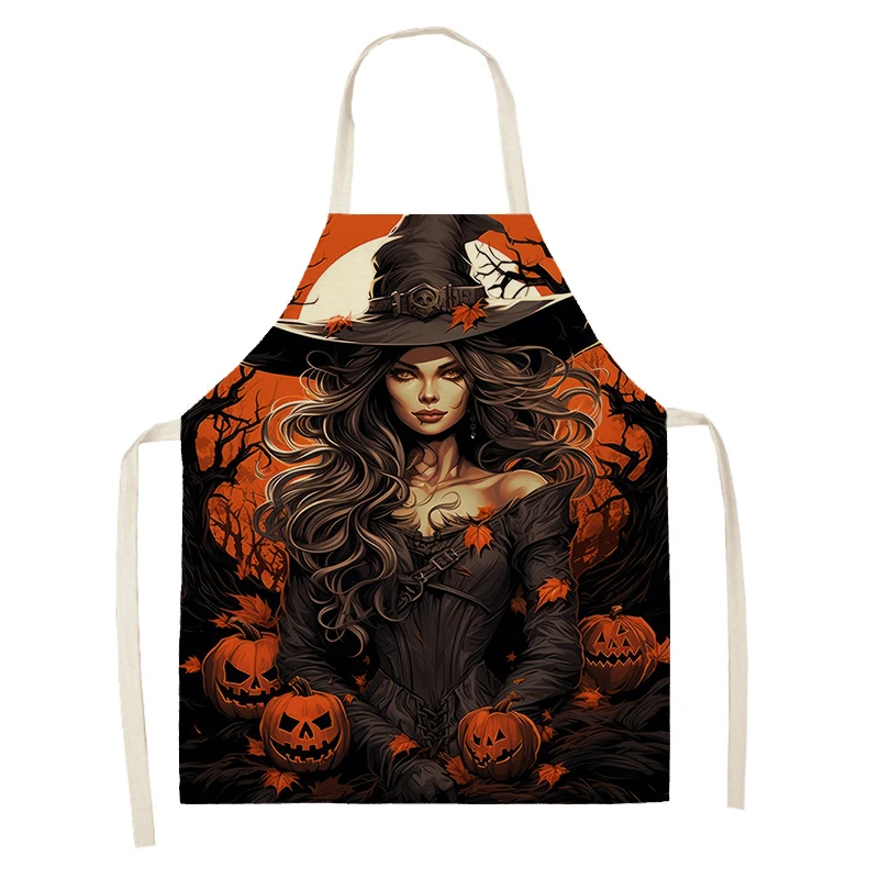 Tablier de Cuisine en Lin Imperméable pour Femme et Enfant, Grande Taille, Demi-Travail, Café, Art, Halloween, Automne