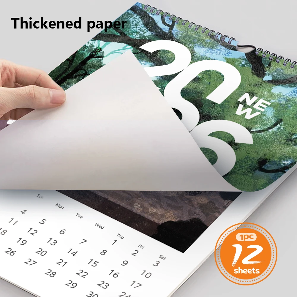 

1pc Scenic Wall Calendar - Cartoon Landscape Theme, 12 Different Designs, Suitable for Art Enthusiasts & Birthday Gifting