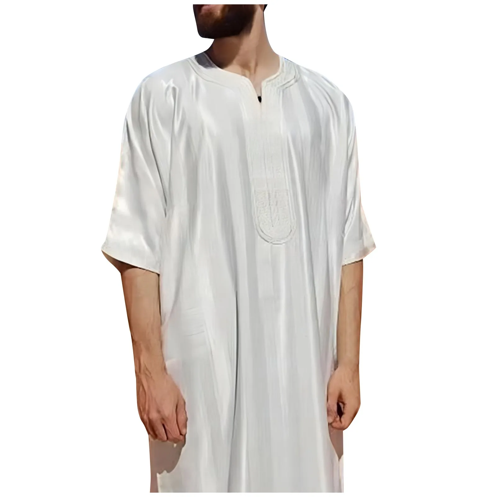 2024 New Men Arab Muslim Fashion Islamic Clothing Men Embroidered Jubba Thobes Homme Moroccan Kaftan Eid Prayer Long Robe Dress