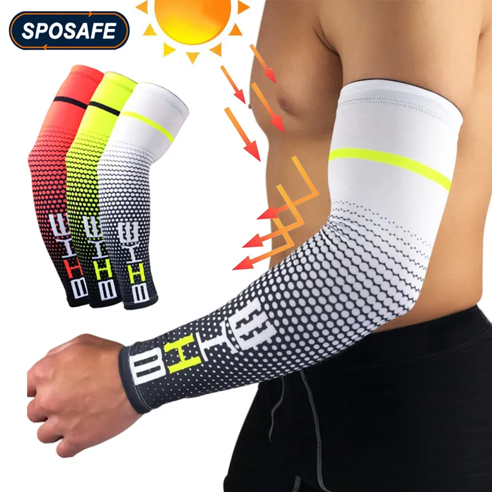 1Pair Sports UV Sun Protection Arm Sleeves Cooling Compression Arm Cover for Running Cycling Basketball Driving Fishing Unisex