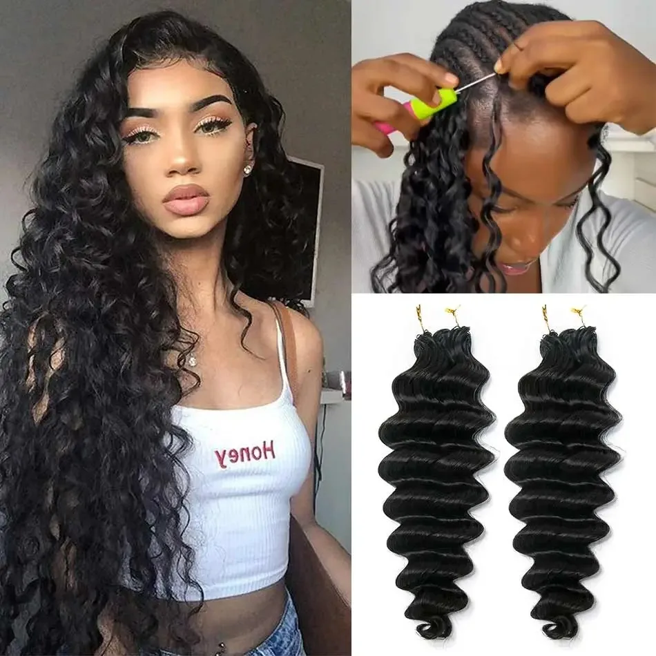 

Предварительно разделенные человеческие волосы без узлов с глубокими волнами и перьями, 100% необработанные настоящие волосы для плетения, линия с перьями водной волны