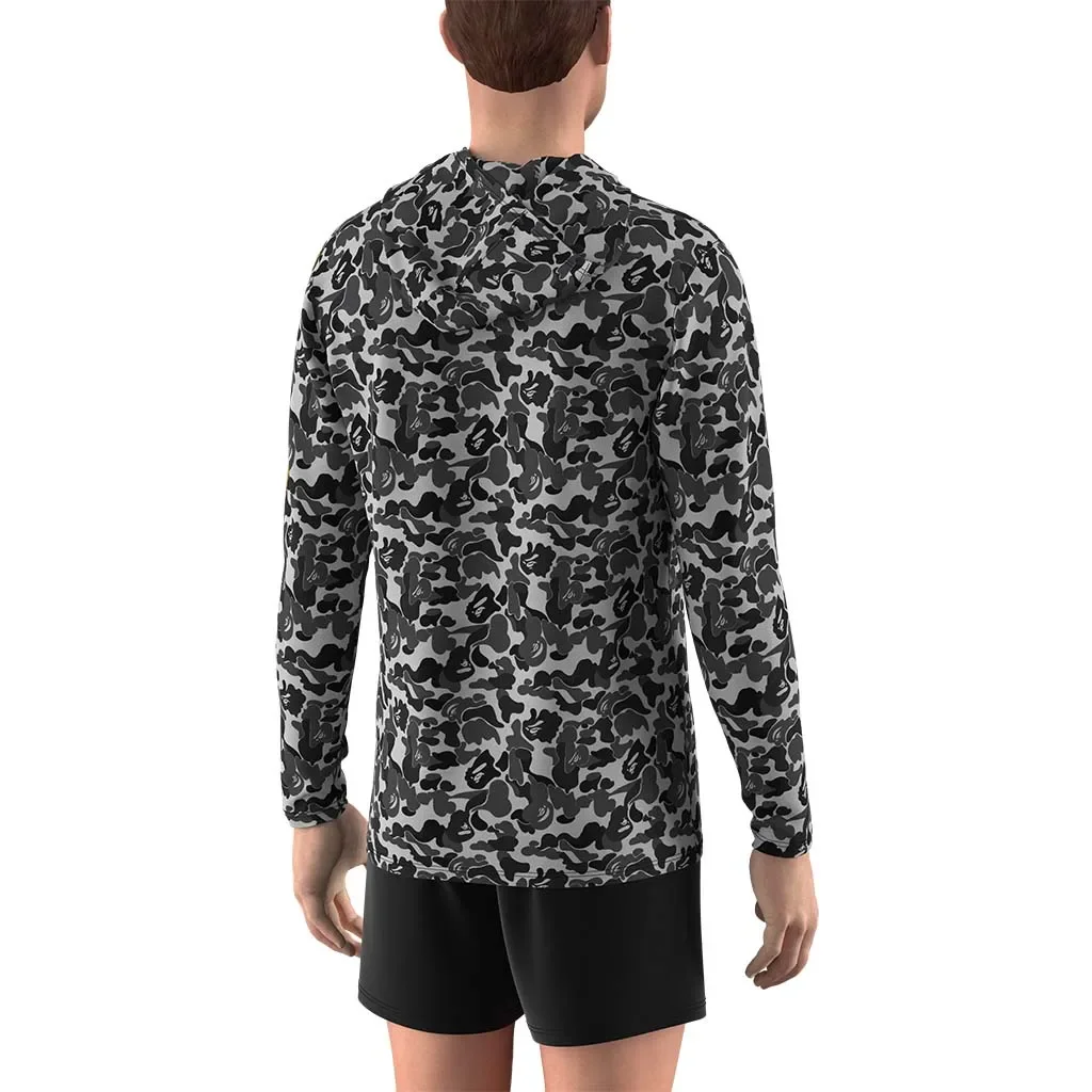 

Three color camouflage 3D printed quick drying fishing suit top fishing shirt hooded outdoor UV protection plus size men