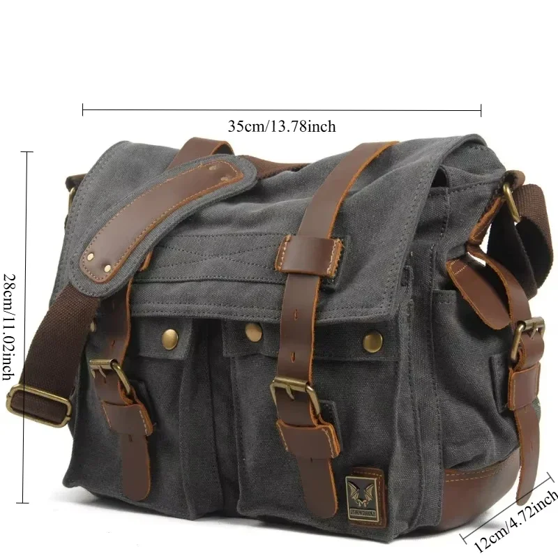 حقيبة ساعي قماش ريترو للجنسين ذات سعة كبيرة للسفر والعمل في الهواء الطلق