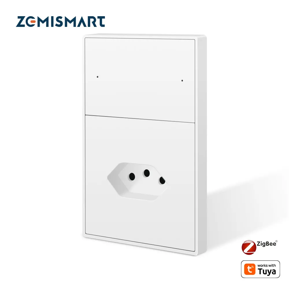Zemismart Zigbee 2 Gang Light Switch with 10A Brazil Socket Works with Tuya Google Home Smartthings Homekit Control via M1 Hub