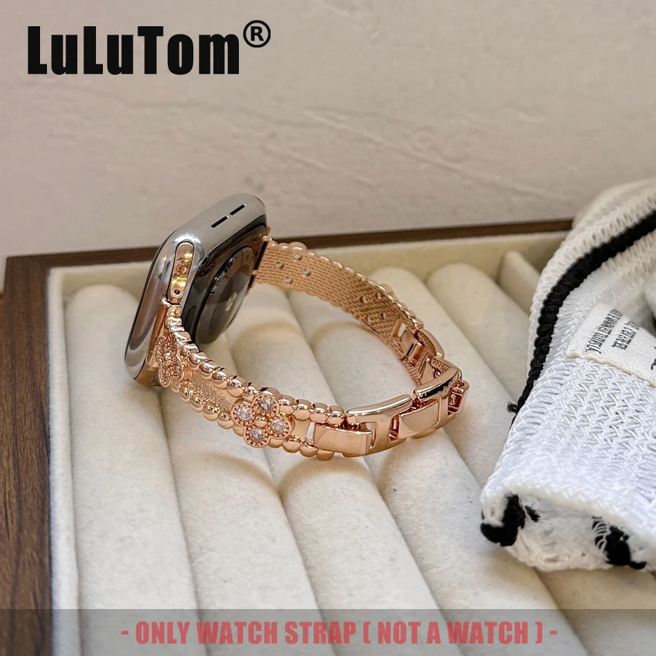

Браслет с четырьмя листами клевера для Apple Watch Series 11 10 9 8 7 6 SE 5 4 3 Ultra Zircon Strap iwatch 46 42 38 40 41 44 45 49 мм