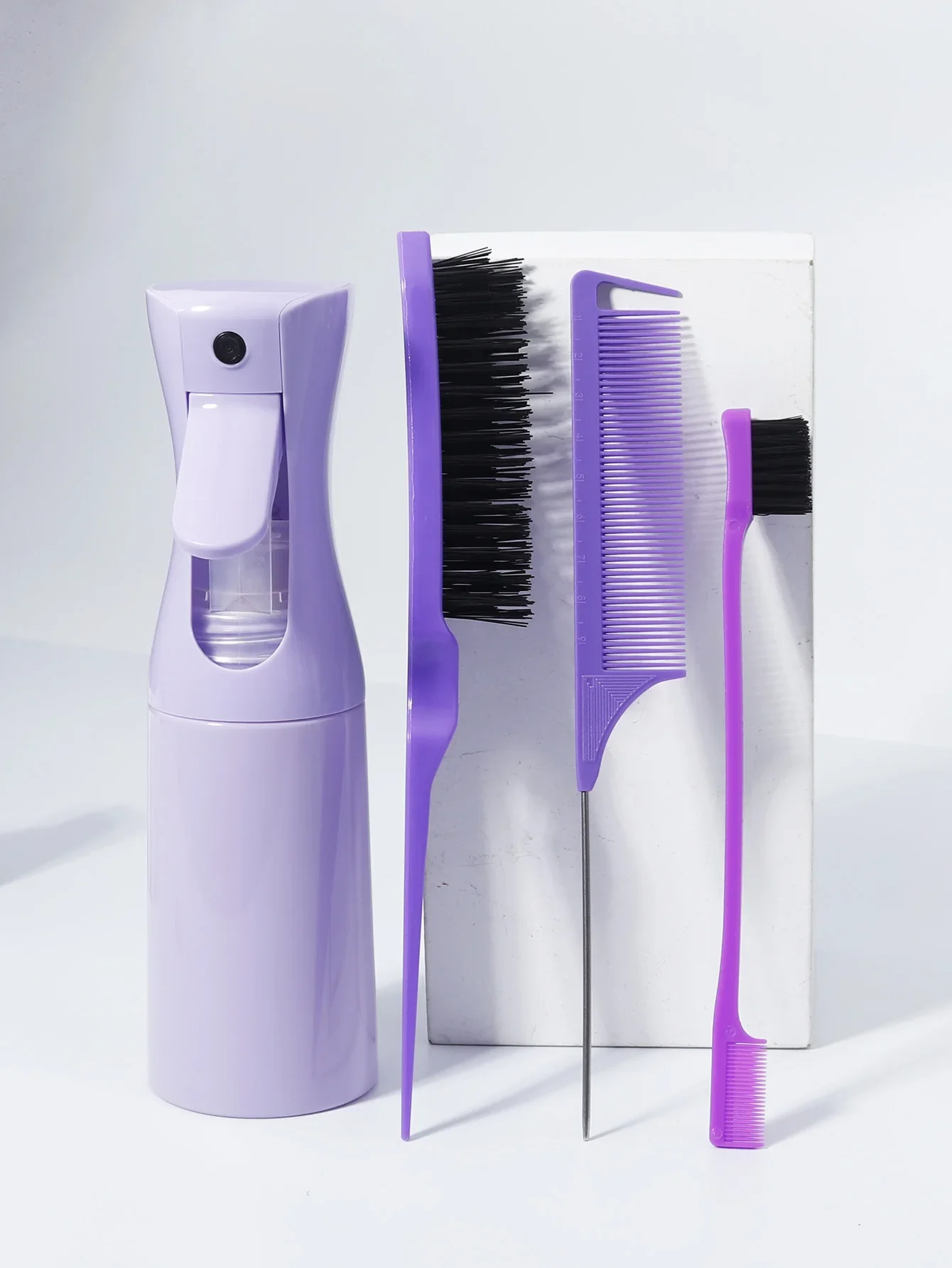 4PCS Tip Tail Comb & Double-Sided Edge Control Brush & Pressure Spray Bottle – Hair Styling Tool Set for Real Hair Wigs