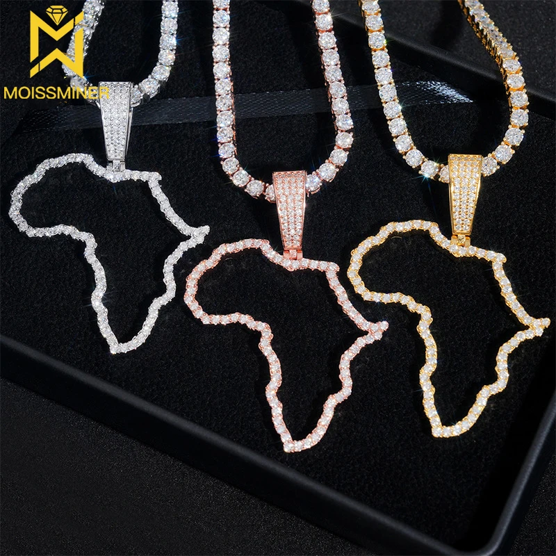 Hollow Map Moissanite Pendant S925 Silver Iced Out For Men Necklaces Hip Hop Jewelry Pass Diamonds Tester With GRA Free Shipping