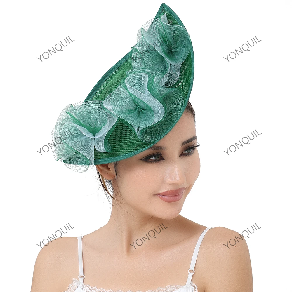 Fashion Women's 32*21CM Wedding Fascinator 2025 New Ladies Millinery Hat Headwear with Flower Hair Accessories Base Headpiece