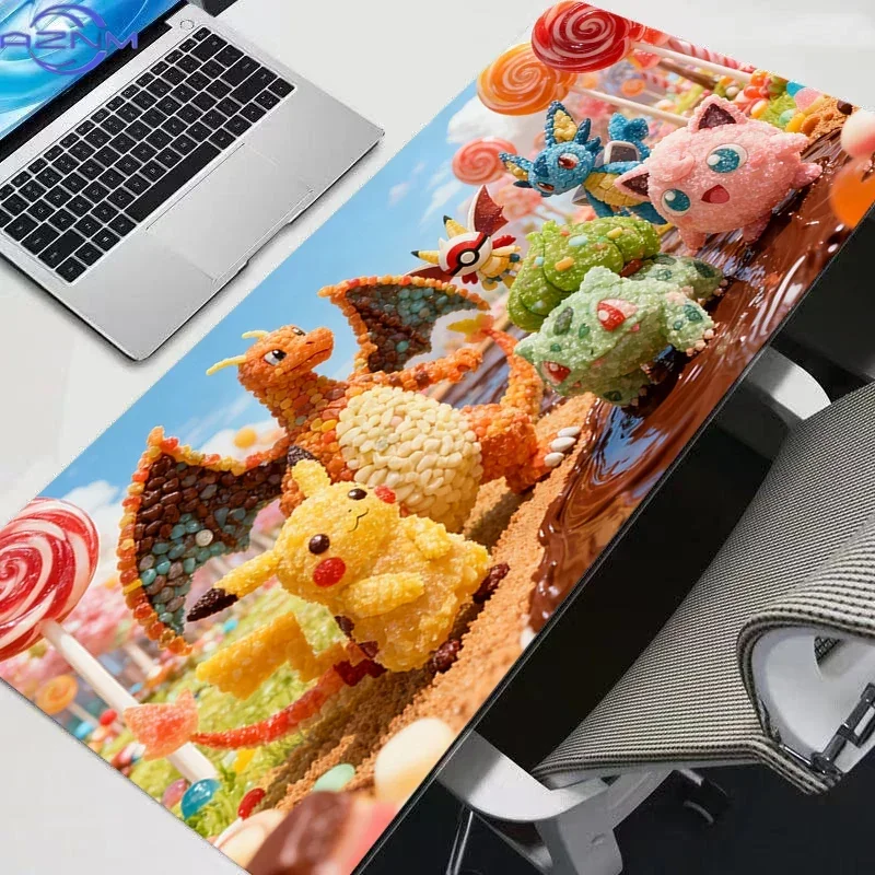 Candy Texture Pokemon Group Sweet Candy World Large Mousepad, Rubber Non Slip Extended Gaming Desk Mat, Anime Cartoon Table Pad