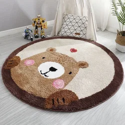 VIKAMA Cartoon Round Imitation Cashmere Carpet Bedroom Bed Children's Room Small Animal Bed Mat Wear Resistant Carpet