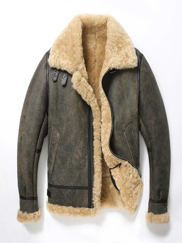 

100% Natural Sheepskin Leather Jacket Winter Coat Real Fur Warm Explosive Style Sherpa Men's Large Motorcycle Fashion