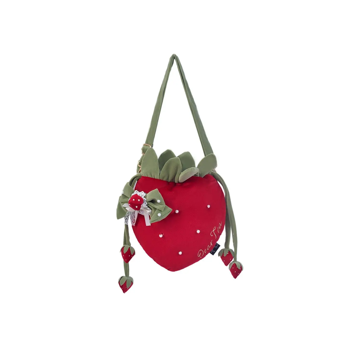 Sweet Cute Red Strawberry Shape Handbag Women Bow Pearl Large Capacity Shoulder Bag Ladies Lolita Girl Unique Crossbody Bag Chic