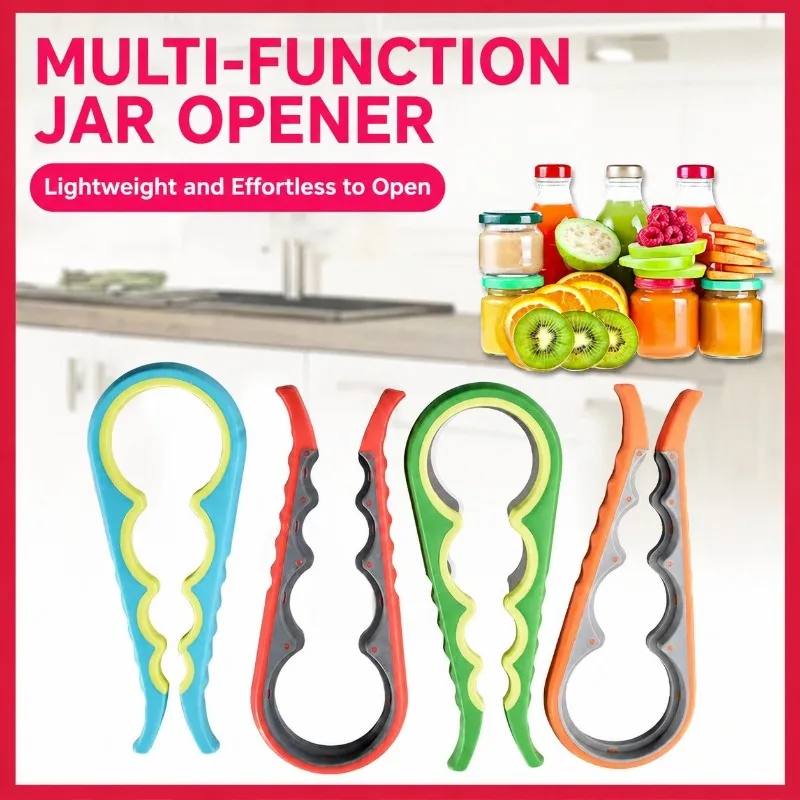 Versatile 4-In-1 Multi-Purpose Kitchen Gadget Jar Opener Lid Gripper Can and Bottle Cap Opener Household Must-Have Tool