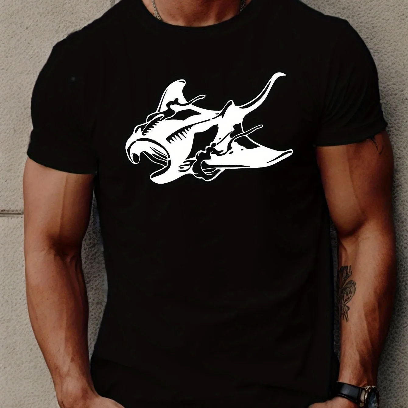 Manta Ray Graphic Tee Men's Short Sleeve Cotton T-Shirt Breathable Summer Casual Top