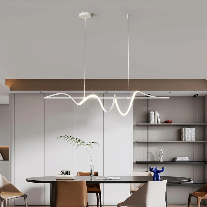 Creative Linear Wave-Shaped Aluminum Chandeliers Simple Modern LED Pendant Light Living Room Dining Table Strip Hanging Lamp