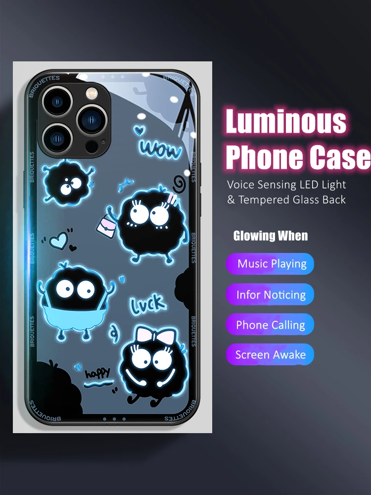 

Voice Sensing Cute Anime 7 Color LED Light Glowing Luminous Phone Case for iPhone 11 12 13 14 15 X Xs Xr Mini Pro Max Plus Cover