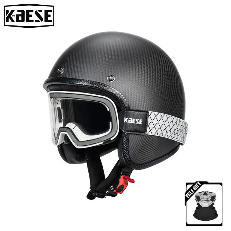 

Vintage Carbon Fiber 3/4 Open Face Helmet with Magnetic Photochromic Goggles Jet Style capacete DOT Approved Unisex Four Season