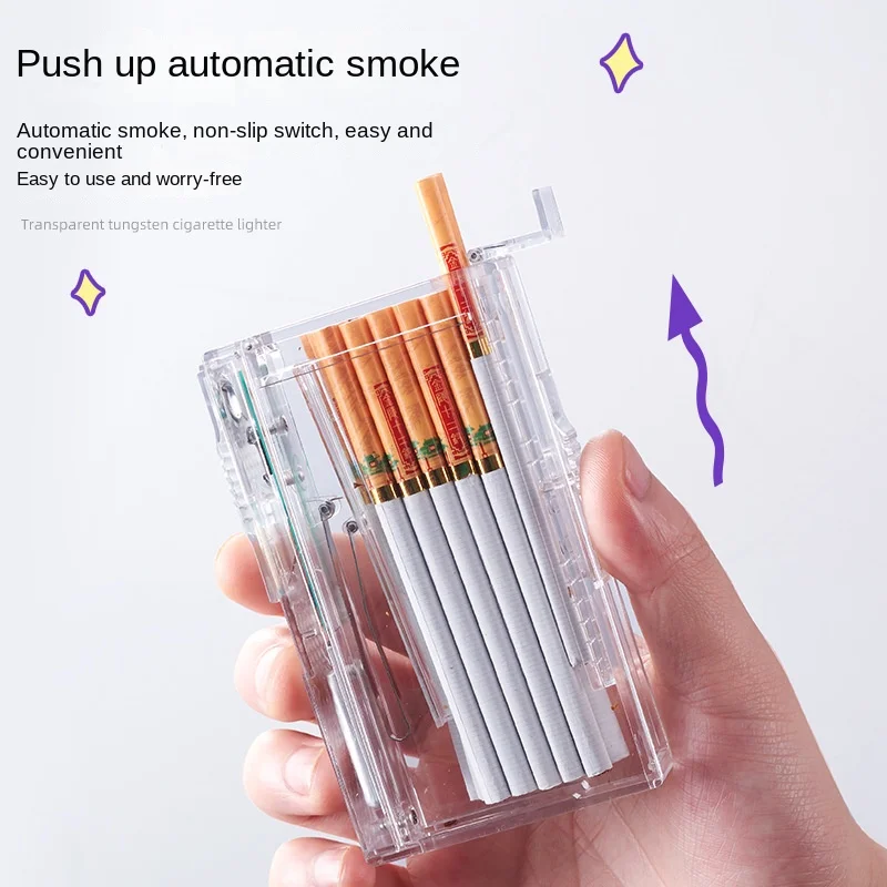 The New Transparent Cigarette Case with Tungsten Cigarette Lighter Automatic Ejection Fine Smoke 20 Sticks Best-selling Lighter