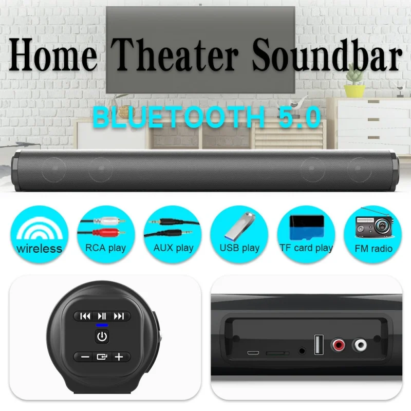 

BS10 TV Soundbar Channel Sound Blaster Metal Cylinder Remote Control Home Theater Echo Wall Sound System Suitable for PC FM/TWS