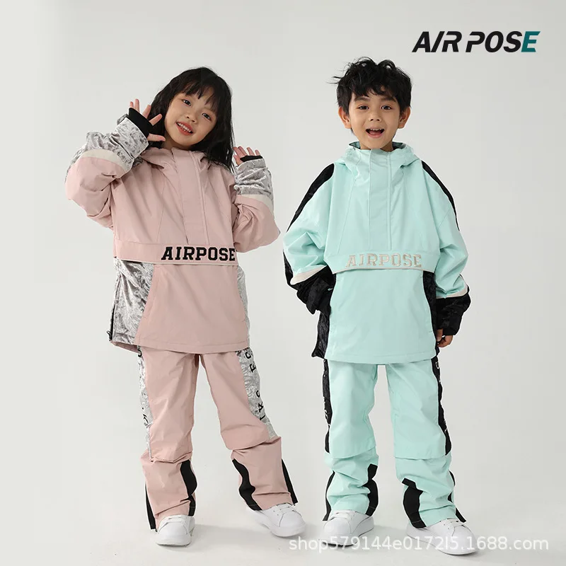 AIRPOSE-Thickened Ski Suits for Children, Warm Snowboarding Clothes Sets, Waterproof and Coldproof, Boys and Girls, Outdoor Spor