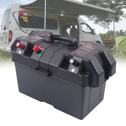 Multifunctionele batterijbox met LED-display, dubbele USB-poorten, draagbare batterijhouder, zwart