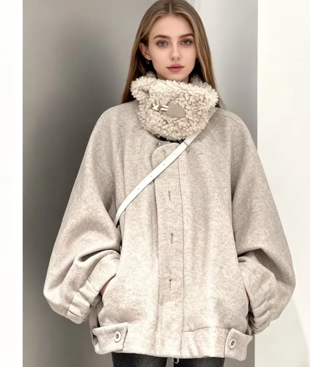 

Wool Blend Coats Womens Woolen Coat Orange Fall Drop Shoulder Chinese Style School Study Leisureful Urban Preppy Comfortable Ins